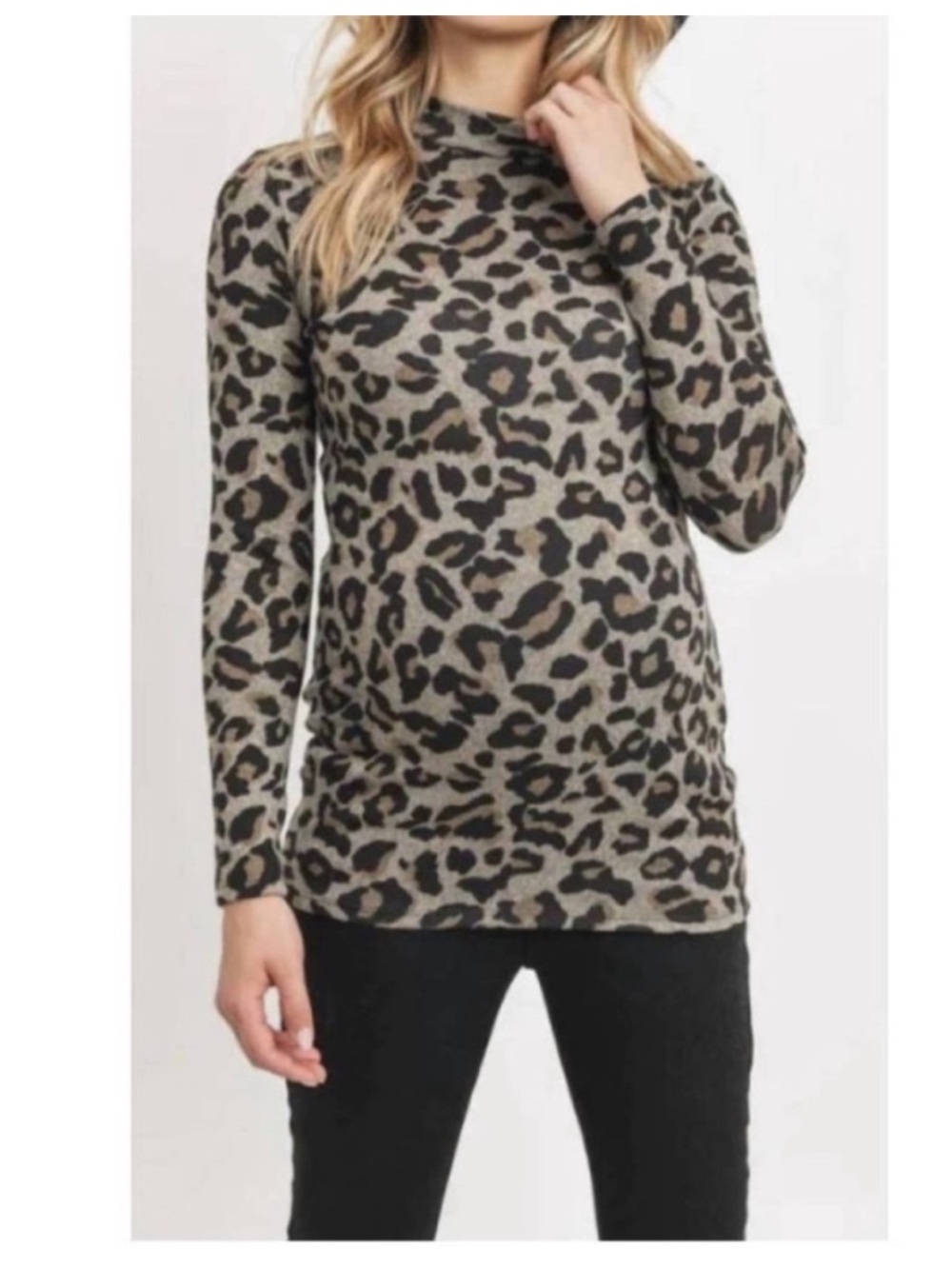 HELLO MIZ mock neck leopard print maternity knit top pregnancy animal small S